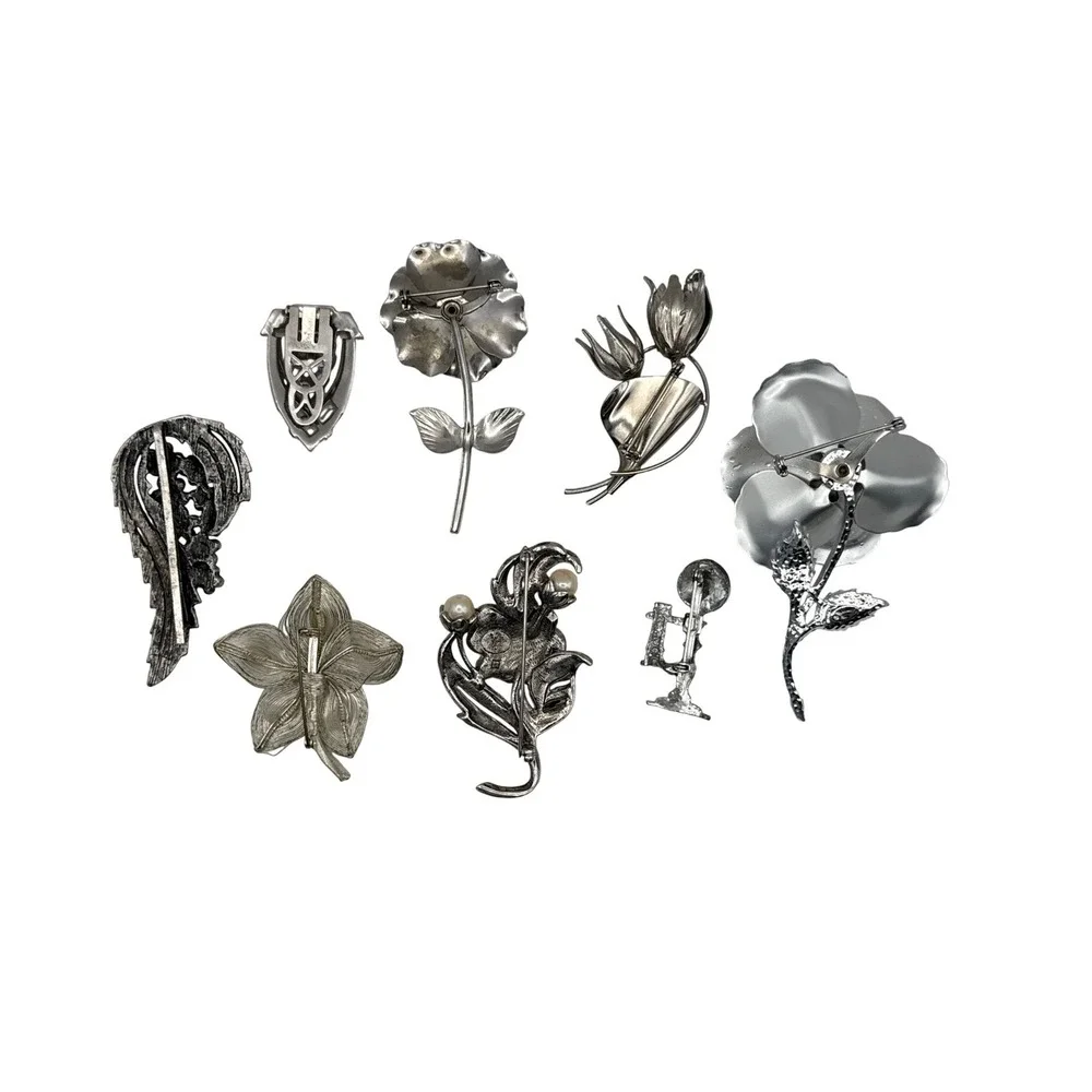 KJL‎ Avon Gerrys Brooch Clip Pin Lot 8pc Floral Art Deco Rhinestone Vintage